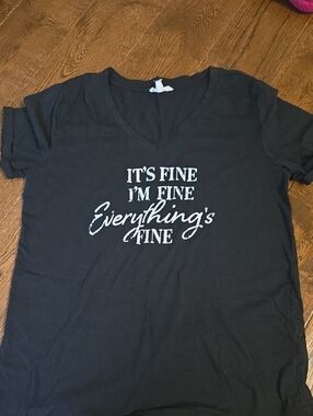 Women’s Black V-Neck Graphic Tee - It’s Fine I’m Fine Everything’s Fine